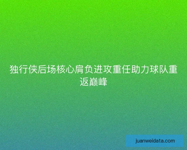 独行侠后场核心肩负进攻重任助力球队重返巅峰